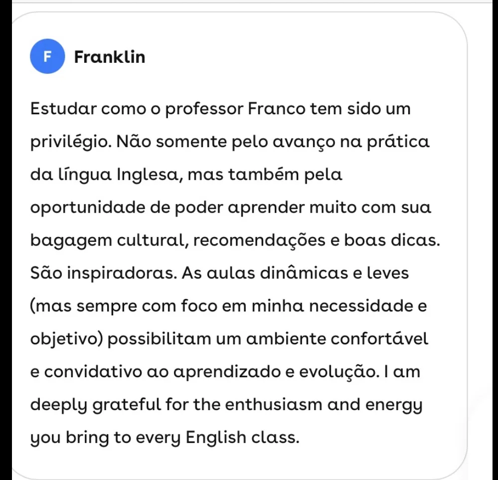 Avaliação de Franklin no Superprof