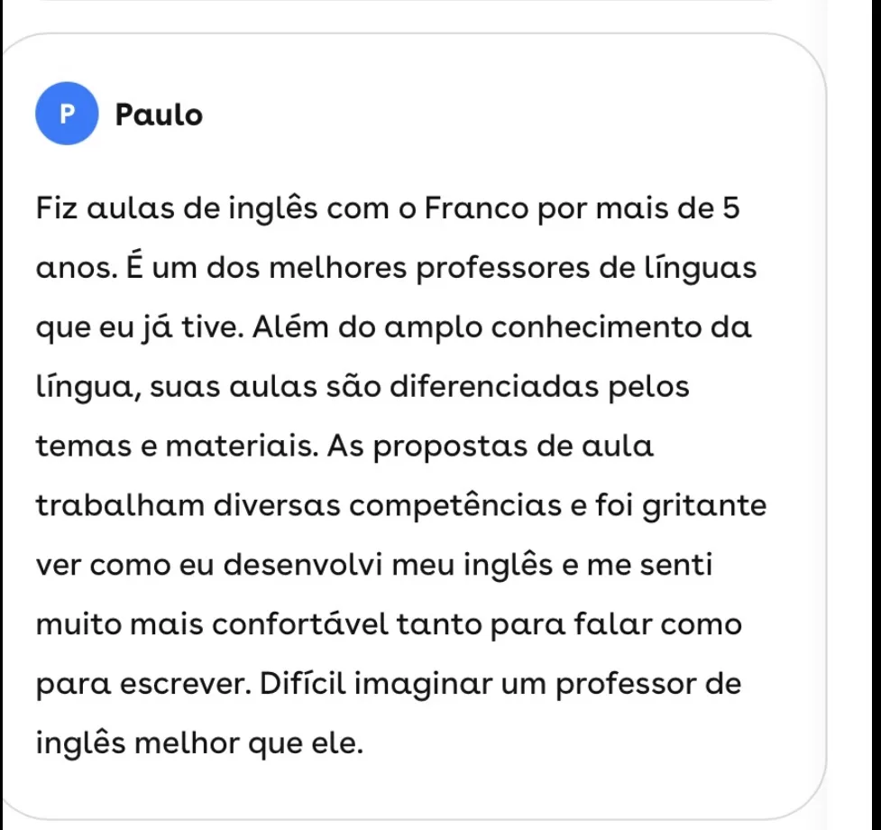 Avaliação de Paulo no Superprof